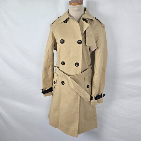 Topshop Trench Coat Women's 4 Beige Tan Button Closure Belted Cuffed Collar NWOT - Picture 15 of 15